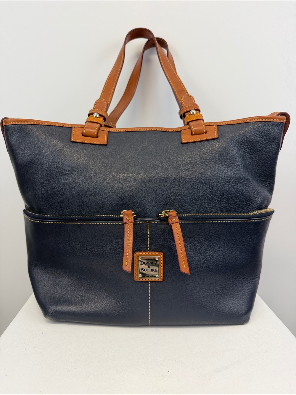 Dooney & Bourke Dillen Navy Pebble Leather Zip Pocket Shoulder Tote Bag